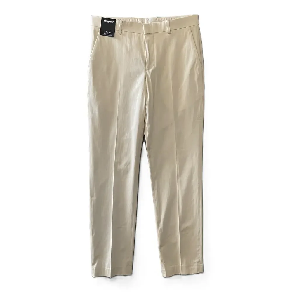 Murano Dress Pants Men's 32x34 Alex Slim Fit Flat Front Solid Cream NEW